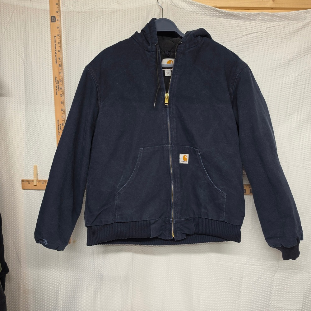 Carhartt J140-DNY Duck Active Jacket Navy Blue Quilted Flannel Lined Mens M USA